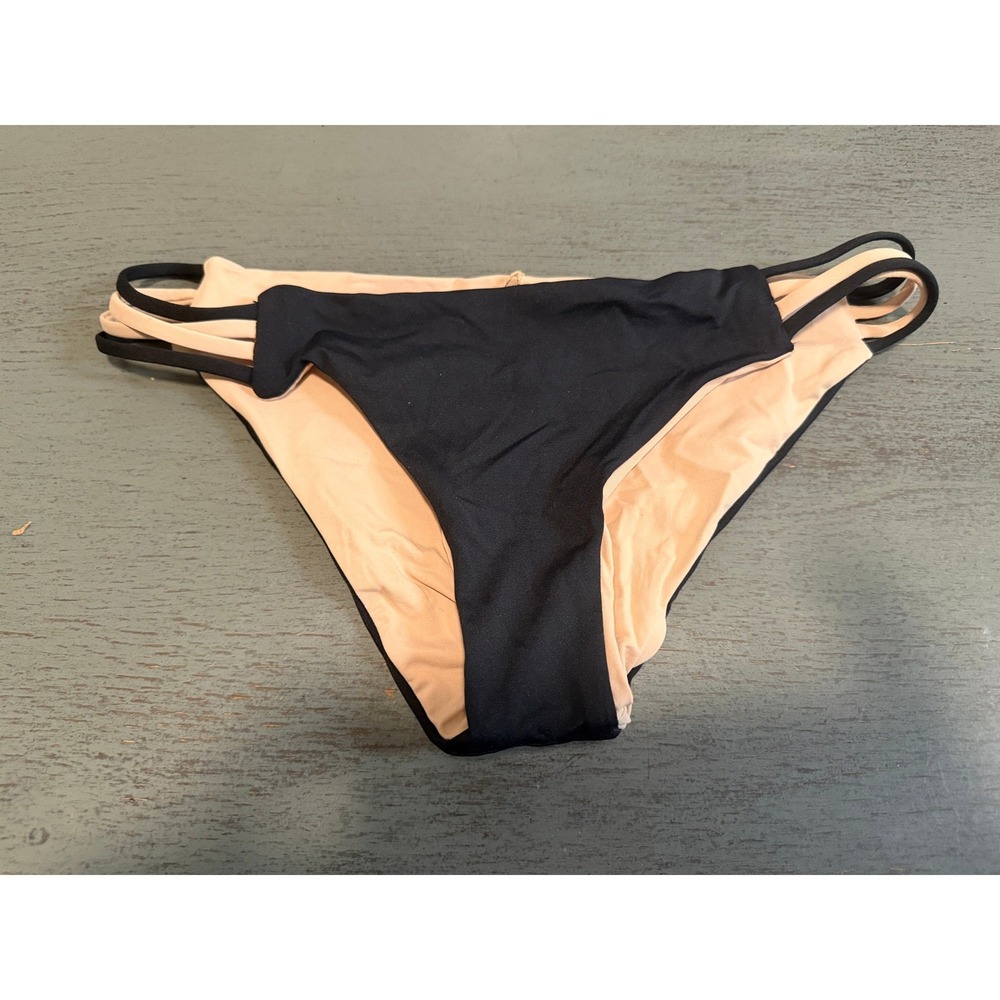 L*Space Estella Reversible Bikini Bottom Black Peach Strappy Cutout Small NWOT